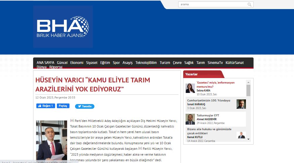 HÜSEYİN YARICI “KAMU ELİYLE TARIM ARAZİLERİNİ YOK EDİYORUZ”