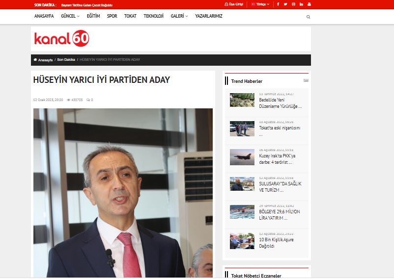 HÜSEYİN YARICI İYİ PARTİDEN ADAY ADAYI